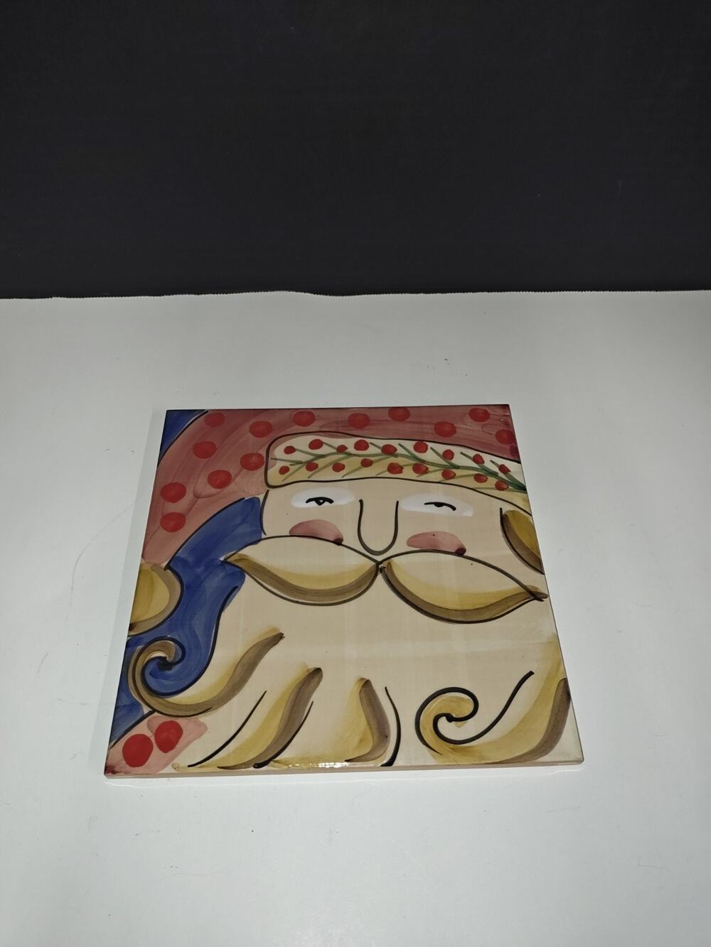 Vintage Santa Claus Tile Hand Painted Marco & Cristina Christmas Holiday Trivet